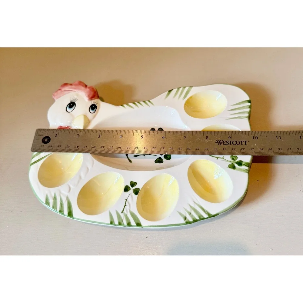 Vintage Chicken Deviled Egg Plate Shamrocks | Egg Platter | Retro St. Patrick's
